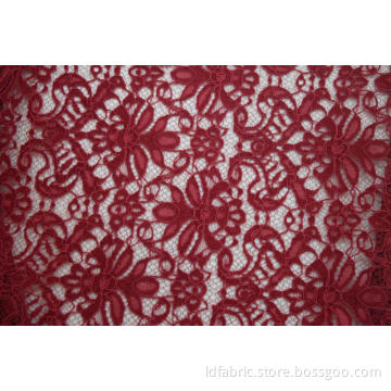 100% Polyester Red Velvet Cord Lace Stoff